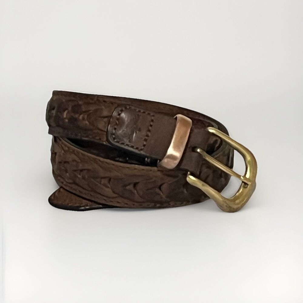 VTG Dockers Genuine Leather Loop Braided Belt Brown Brass Buckle Men's 34/36